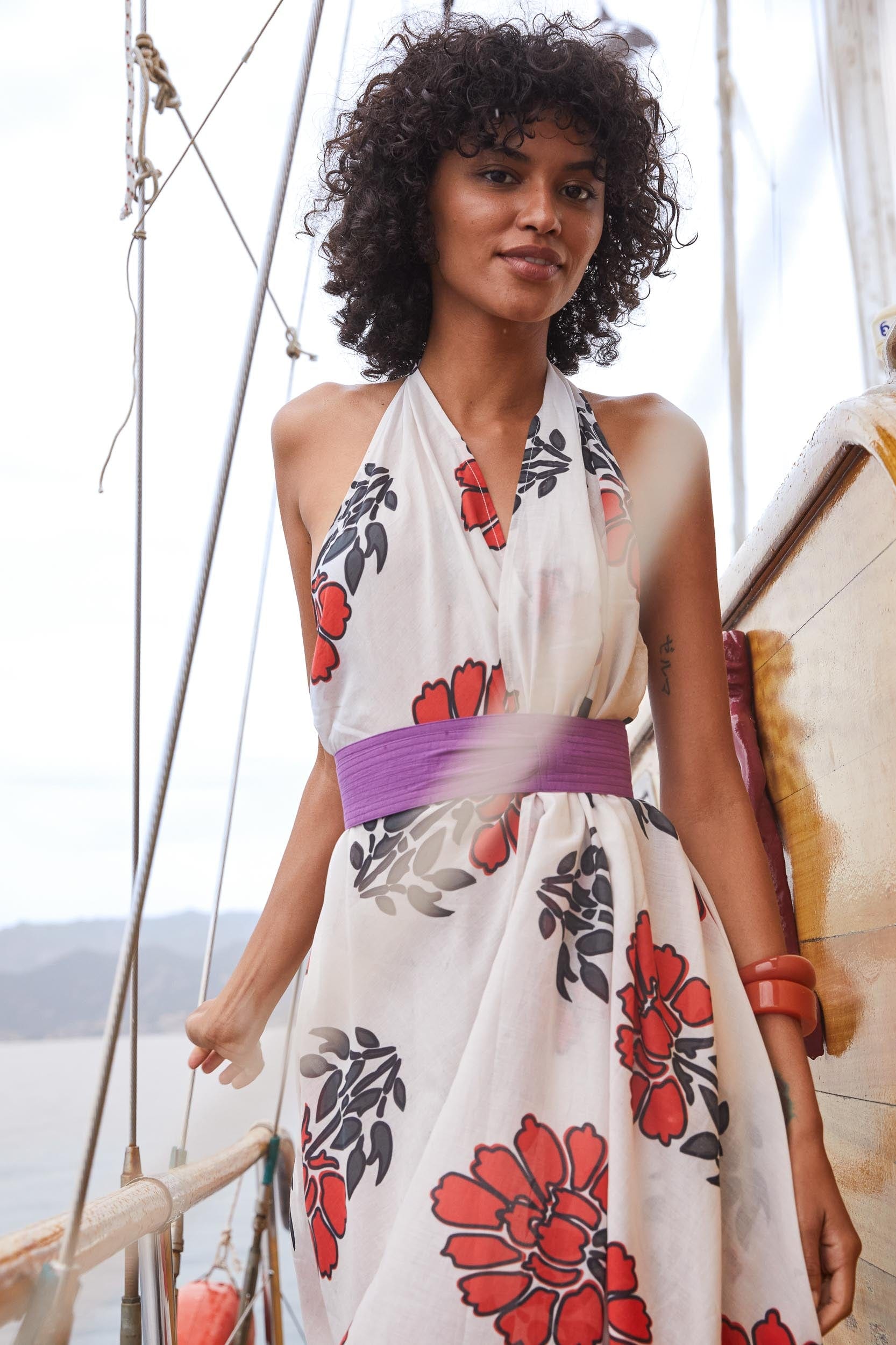 ALINE PAREO MALIN DRESS MID-LONG INDIAN FLOWERS PRINT - REDCLAY