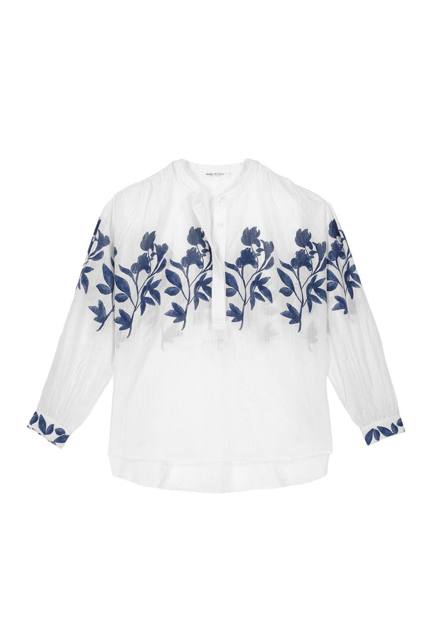 BLOUSE GILDA AJOUREE IMPRIME ORCHIDS - WHITE