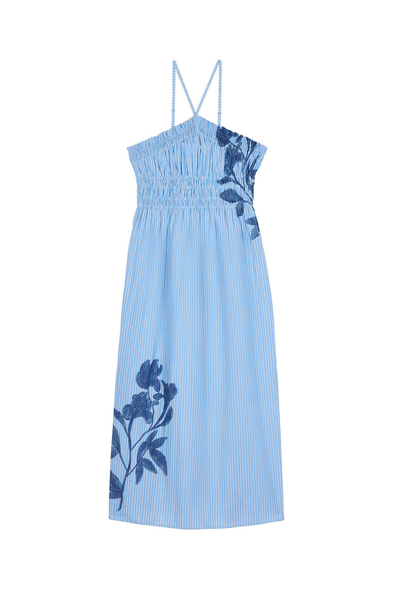 ROBE MORGANE IMPRIME ORCHIDS - BLEU