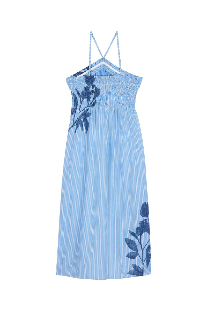 ROBE MORGANE IMPRIME ORCHIDS - BLEU