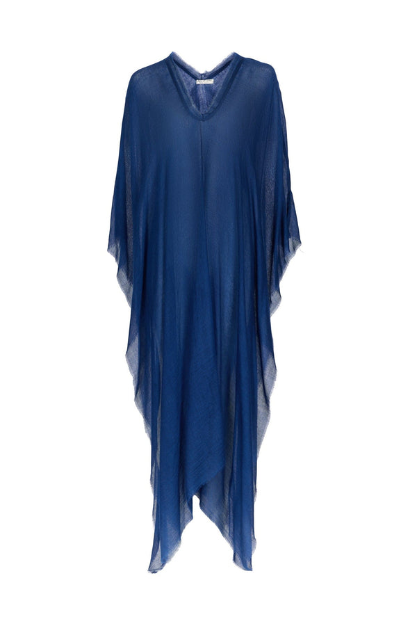 PONCHO LONG RAFAELE ETAMINE DE LAINE - CHINA BLUE