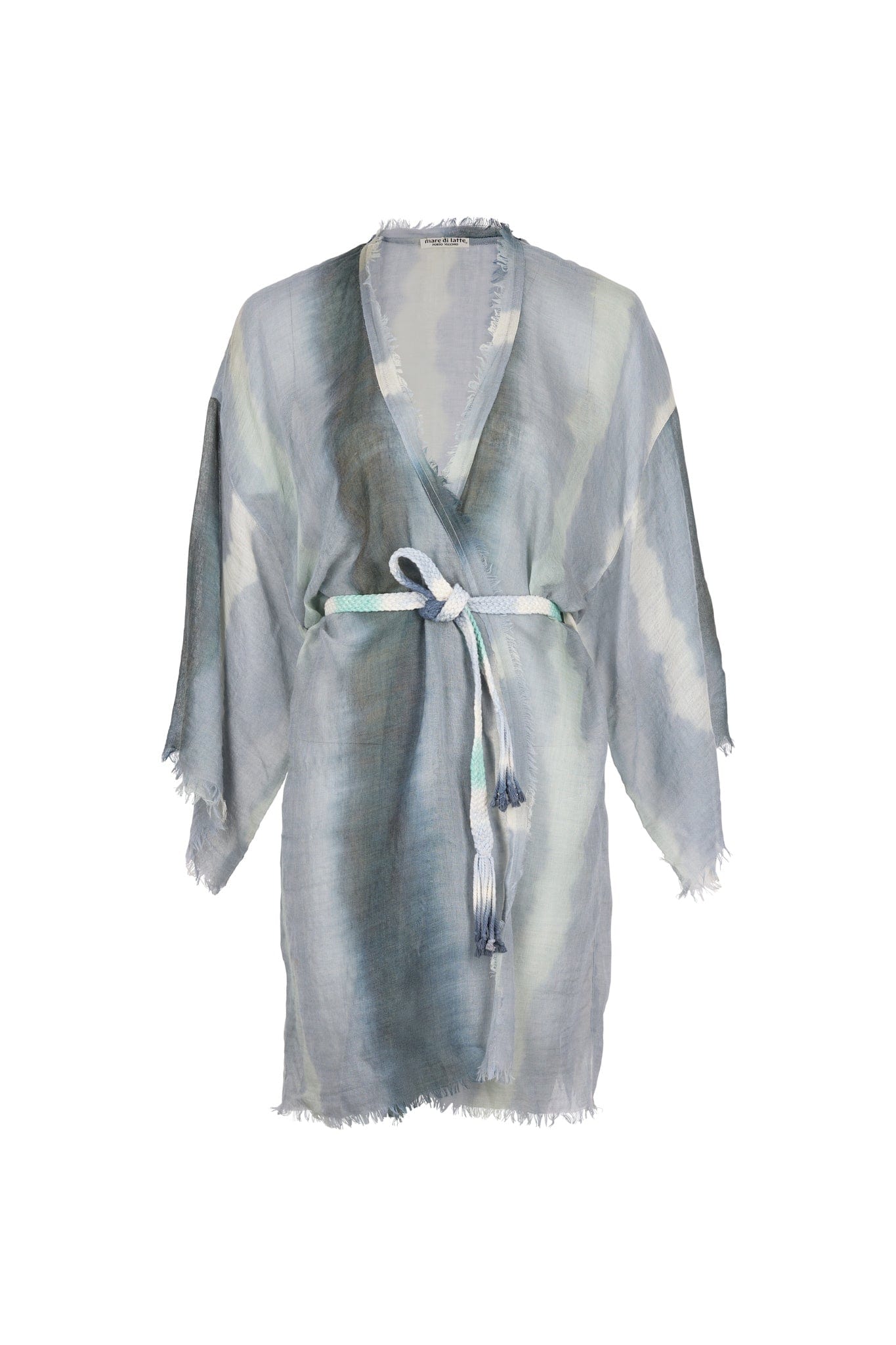 KIMONO MI-LONG RACHEL ETAMINE DE LAINE TIE AND DYE - LAGON