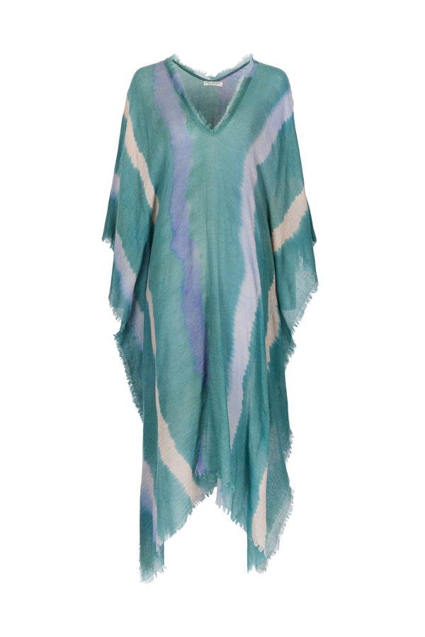 PONCHO LONG RAFAELE ETAMINE DE LAINE TIE AND DYE - LAGON