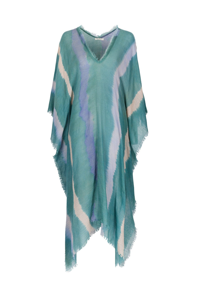 PONCHO LONG RAFAELE ETAMINE DE LAINE TIE AND DYE - LAGON