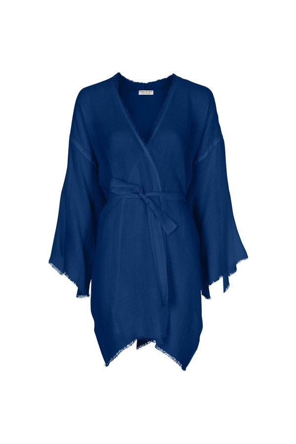 KIMONO MI-LONG RACHEL ETAMINE DE LAINE - CHINA BLUE