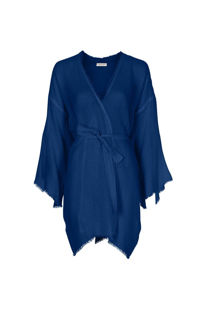 KIMONO MI-LONG RACHEL ETAMINE DE LAINE - CHINA BLUE