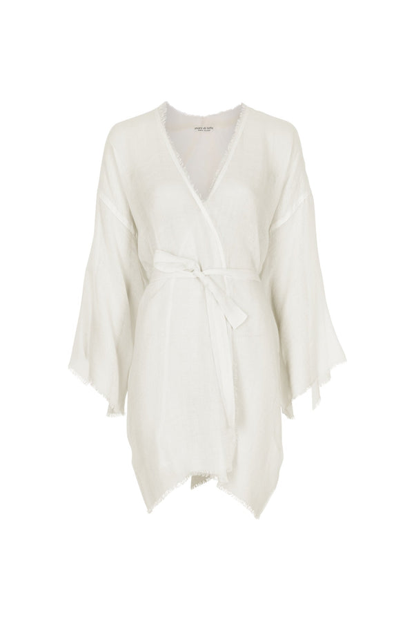 KIMONO MI-LONG RACHEL ETAMINE DE LAINE - LATTE