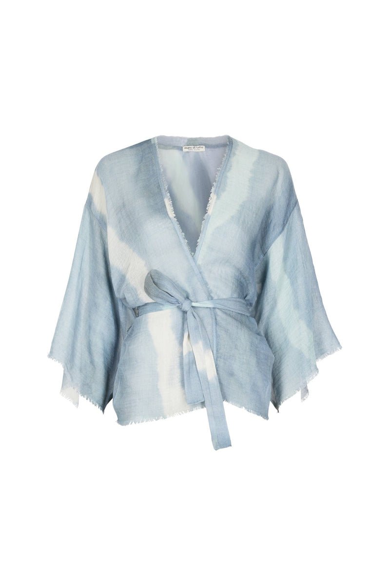 KIMONO RENATA TIE AND DYE ETAMINE DE LAINE - NUAGE