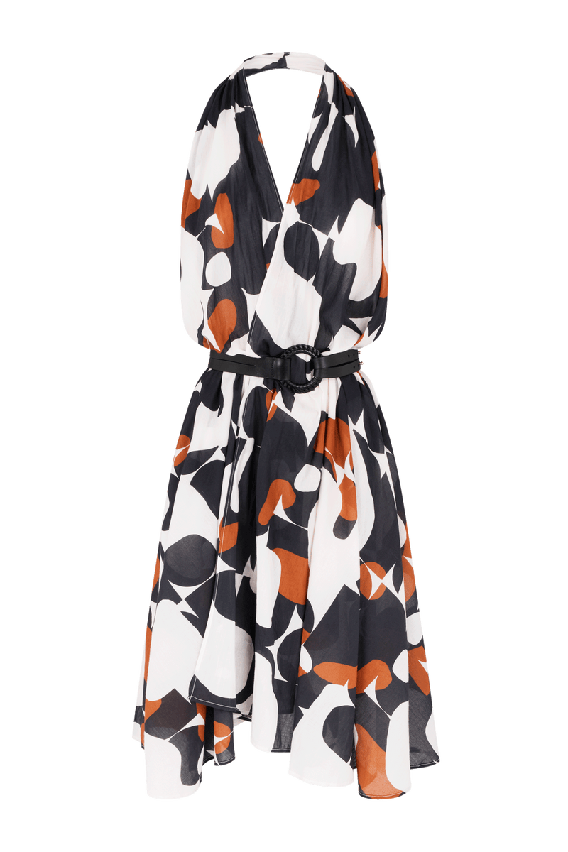 ROBE PARÉO MALIN MI-LONG ALINE IMPRIME SEVENTIES - BLACK