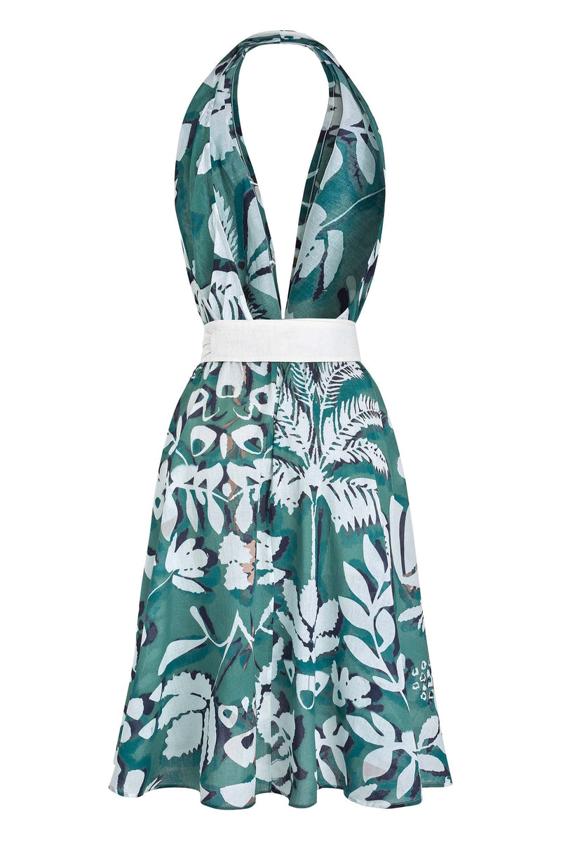 ROBE PARÉO MALIN MI-LONG ALINE IMPRIMÉ TROPICAL - ACQUA GREEN