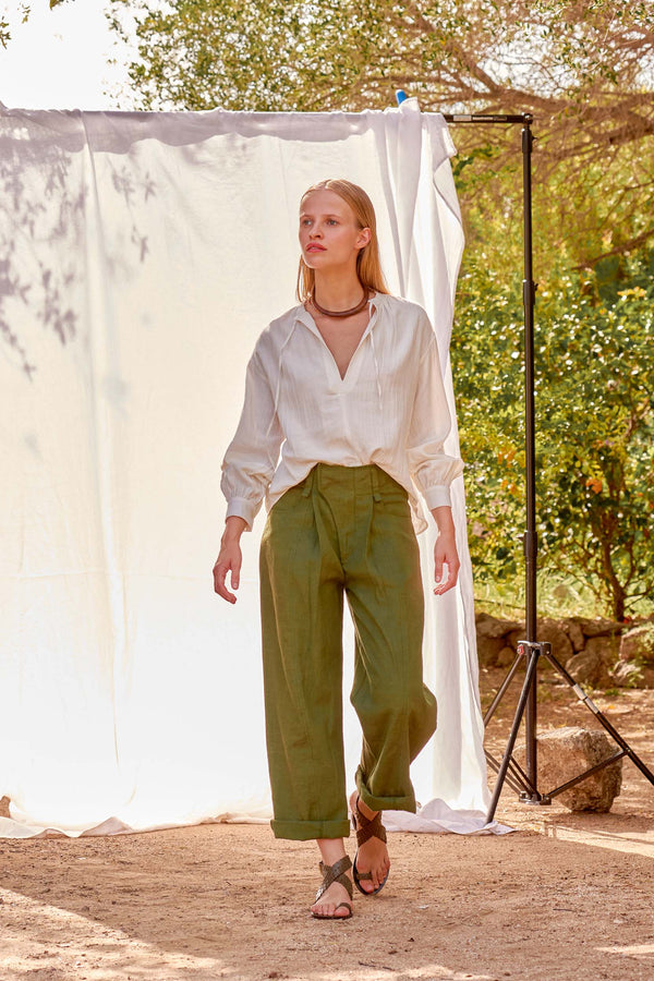 PANTALON LOLO COTON LIN - OLIVE GREEN