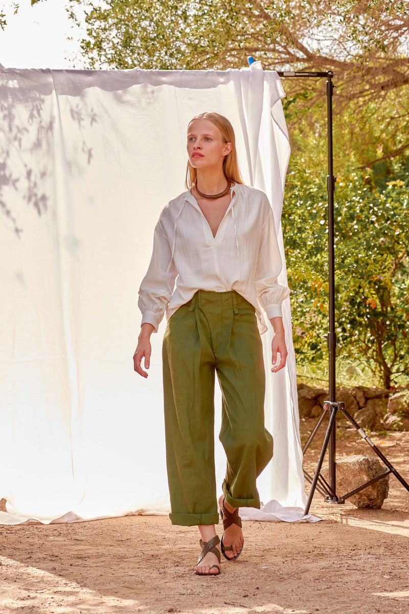 PANTALON LOLO COTON LIN - OLIVE GREEN