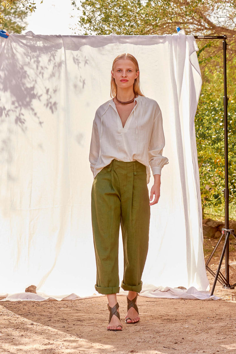 PANTALON LOLO COTON LIN - OLIVE GREEN