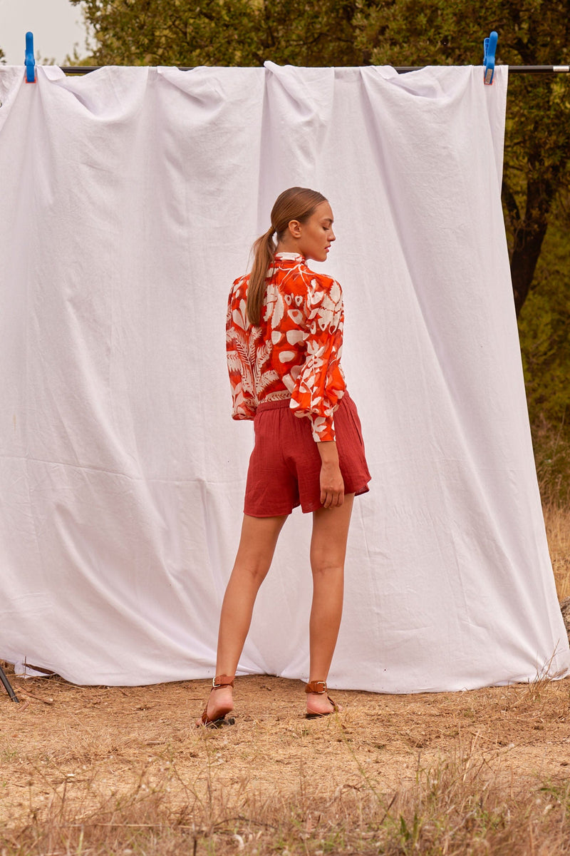 BLOUSE ODETTE IMPRIMÉ TROPICAL - ACQUA GREEN