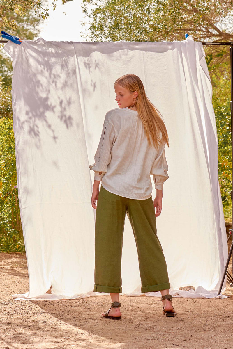 PANTALON LOLO COTON LIN - OLIVE GREEN