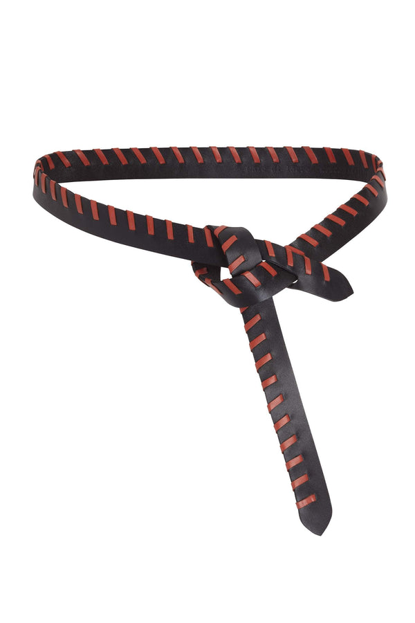 CEINTURE EN CUIR PRUNE - BLACK/AUBURN