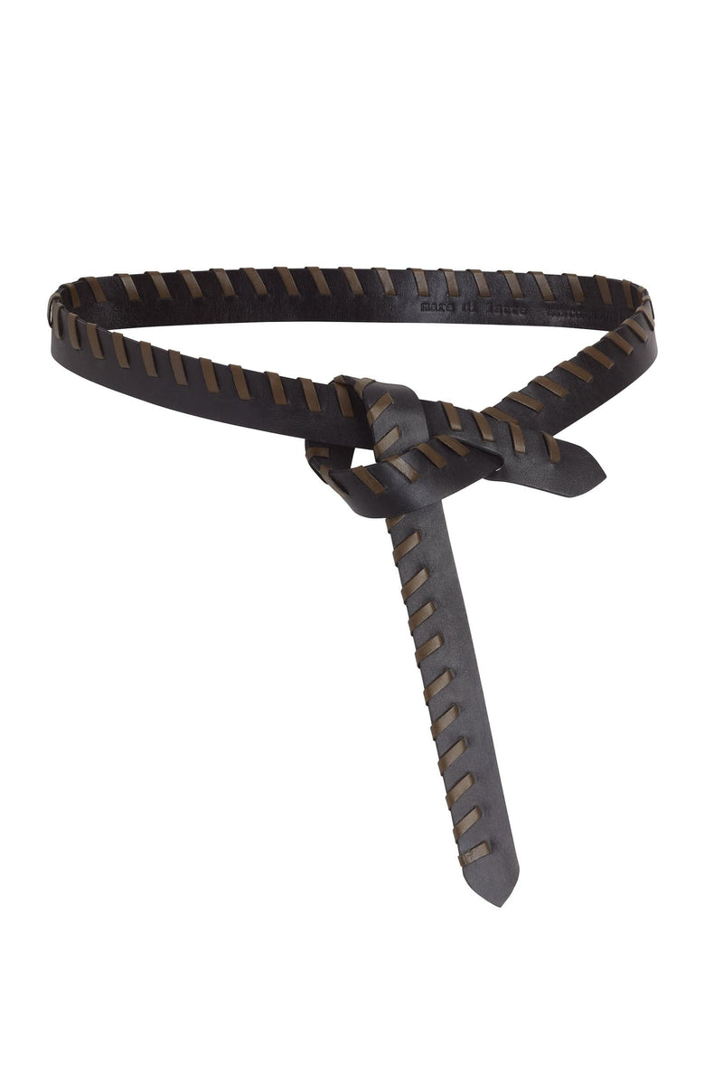 CEINTURE EN CUIR PRUNE - BLACK/OLIVE