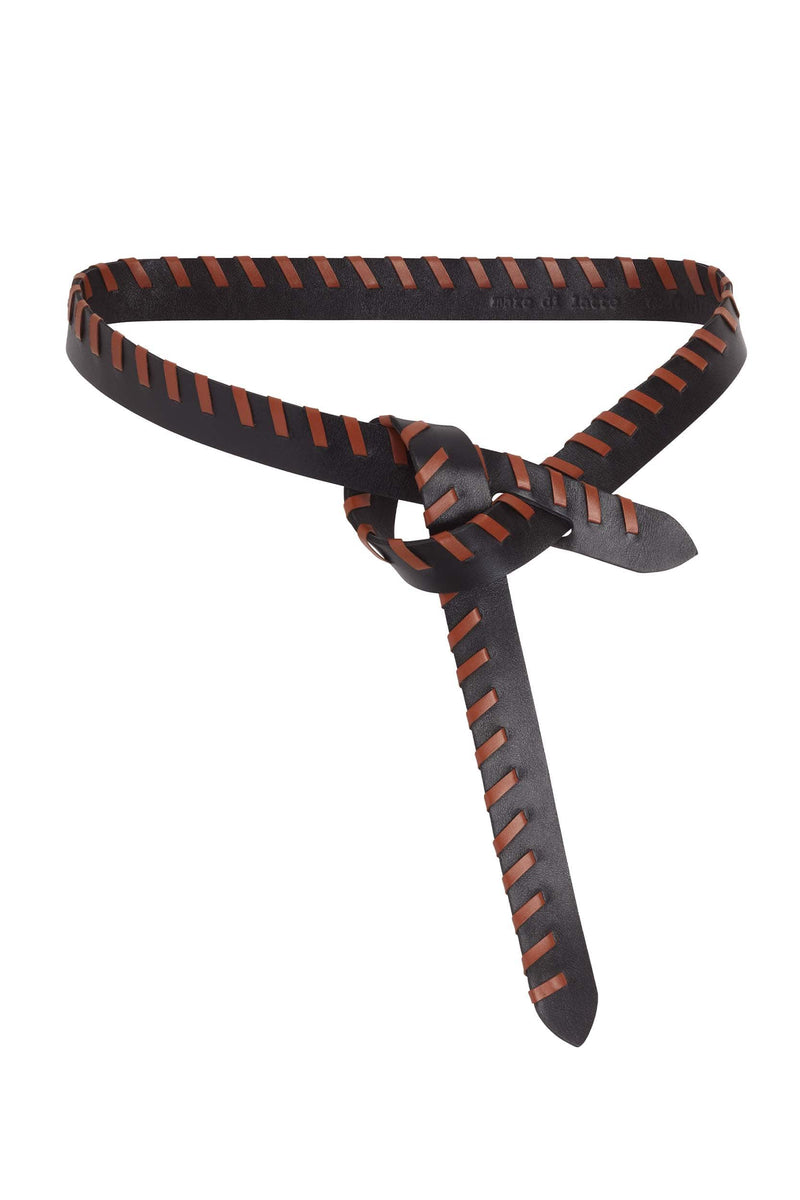 CEINTURE EN CUIR PRUNE - BLACK/CAMEL