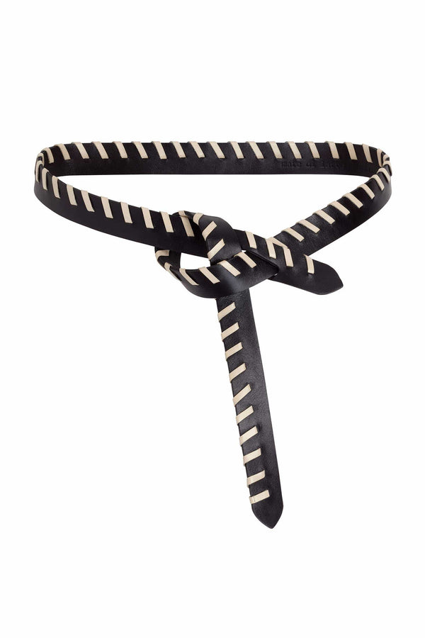 CEINTURE EN CUIR PRUNE - BLACK/WHITE