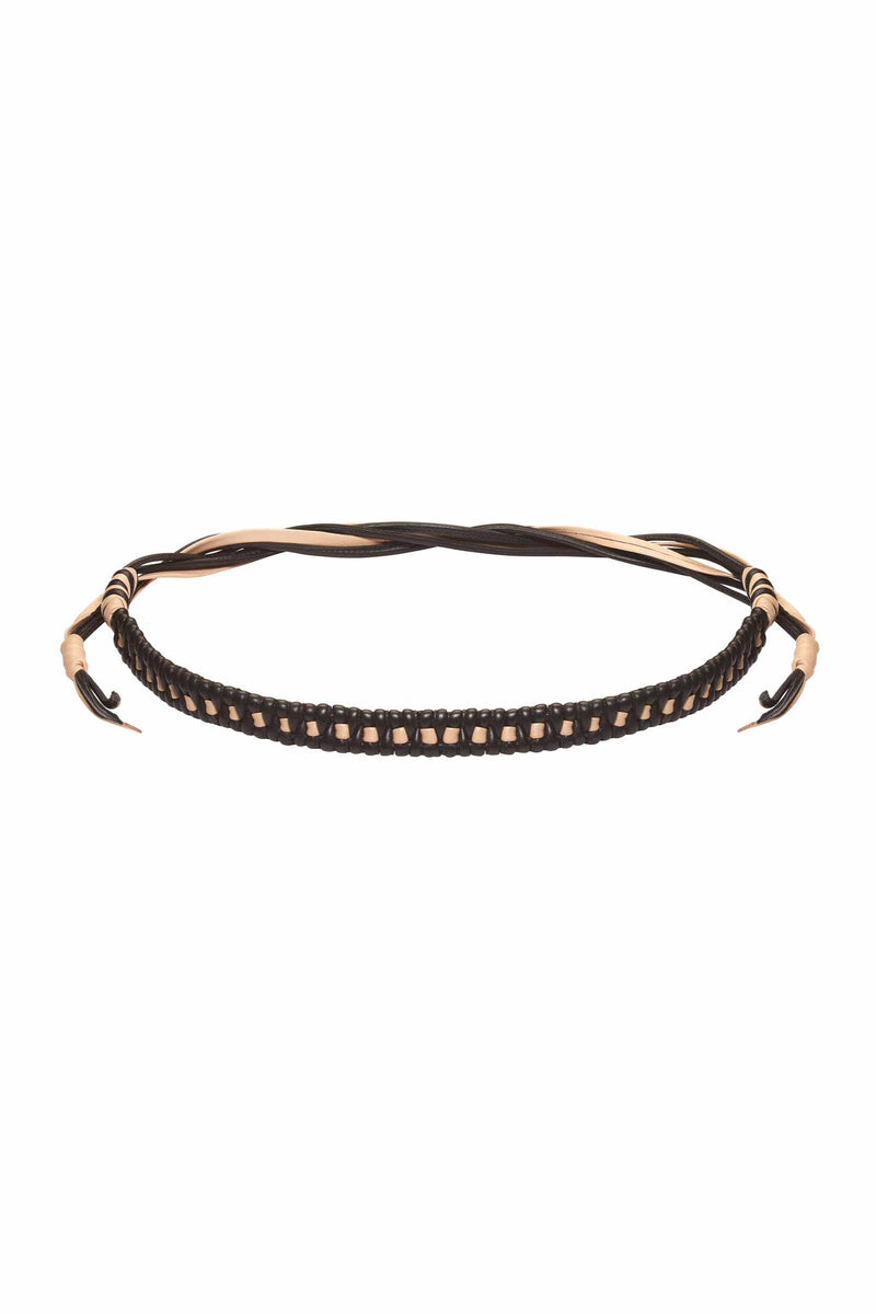 CEINTURE EN CUIR PALMYRO - BLACK ECRU