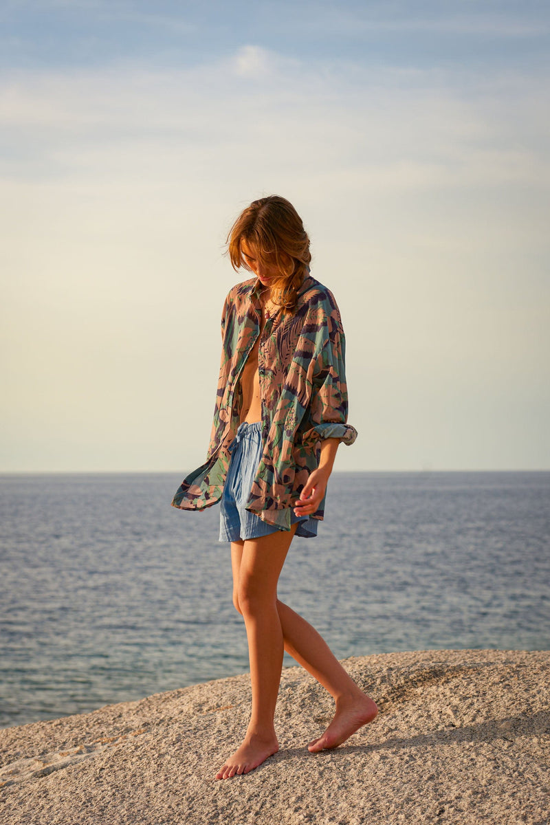 CHEMISE FIORINA IMPRIMÉ TROPICAL - DUSTY BLUE
