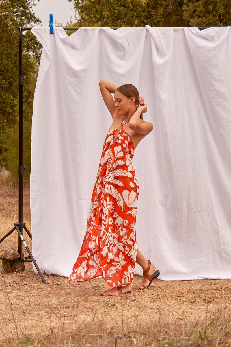 ROBE IVINA IMPRIMÉ TROPICAL - FLASHY ORANGE