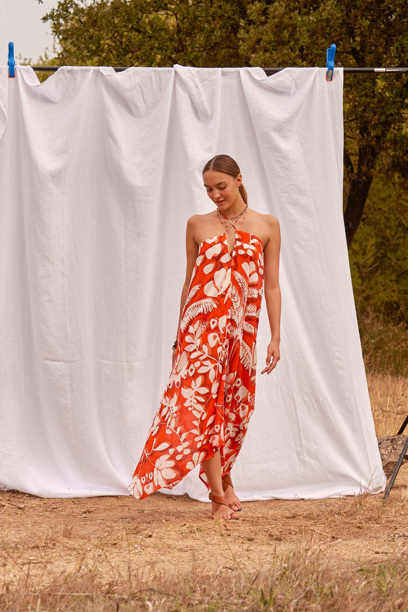 ROBE IVINA IMPRIMÉ TROPICAL - FLASHY ORANGE
