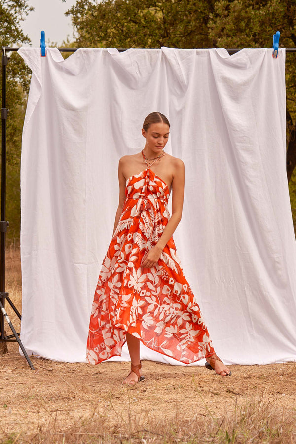 ROBE IVINA IMPRIMÉ TROPICAL - FLASHY ORANGE