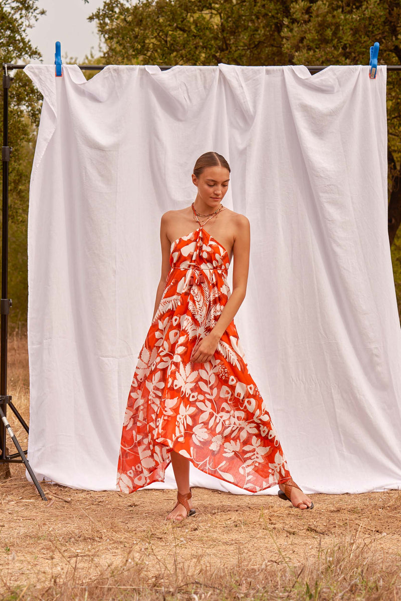 ROBE IVINA IMPRIMÉ TROPICAL - FLASHY ORANGE