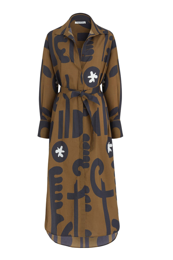 ROBE FLORE IMPRIME POCHOIR - DARK AMBER BLACK