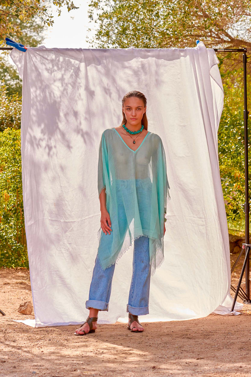 PONCHO COURT RAFAELE ETAMINE DE LAINE - LAGON