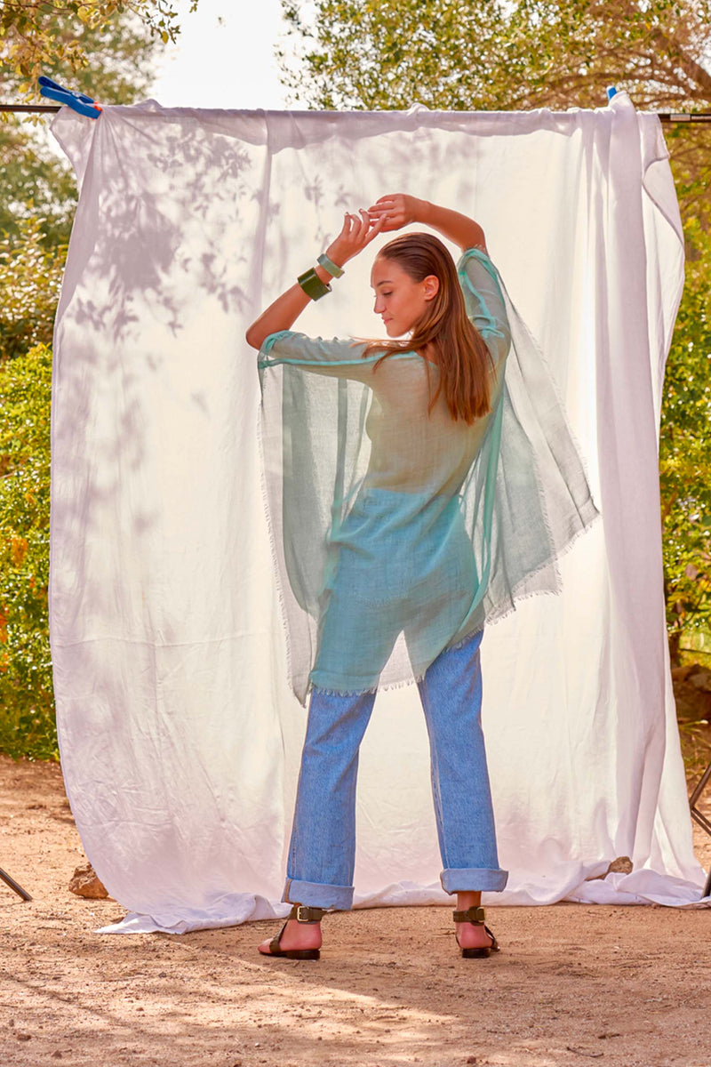 PONCHO COURT RAFAELE ETAMINE DE LAINE - LAGON
