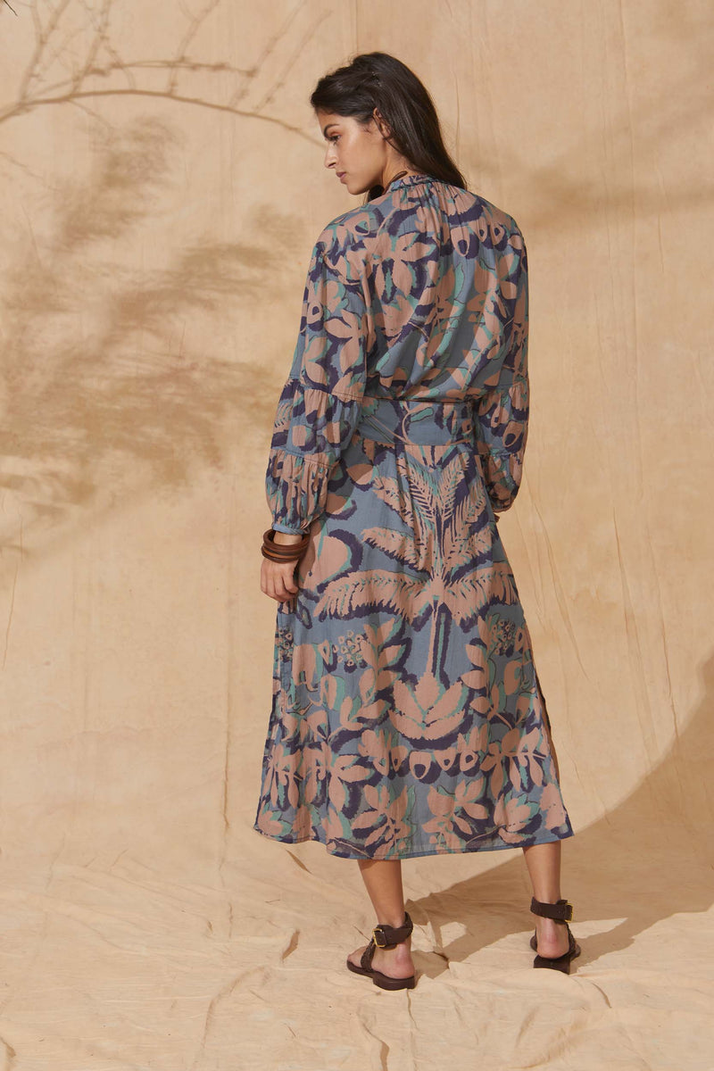 ROBE CHARLIE IMPRIMÉ TROPICAL - DUSTY BLUE