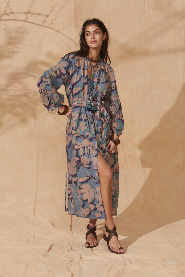 ROBE CHARLIE IMPRIMÉ TROPICAL - DUSTY BLUE
