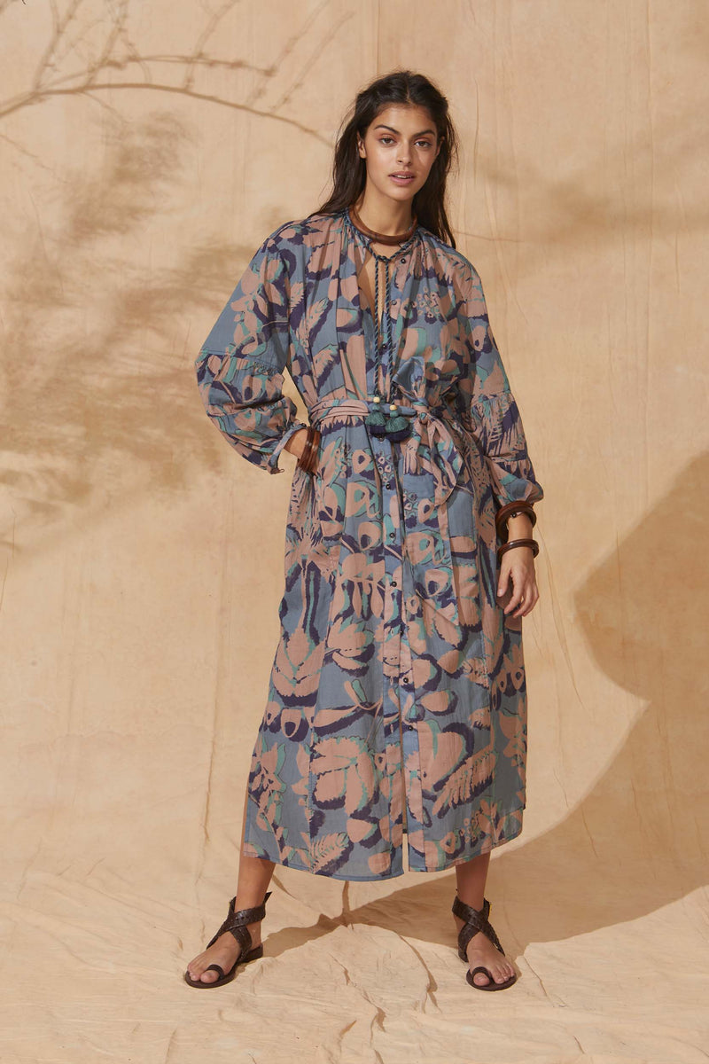 ROBE CHARLIE IMPRIMÉ TROPICAL - DUSTY BLUE