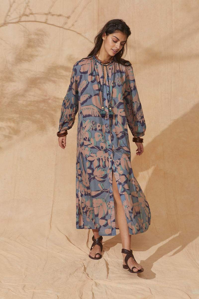 ROBE CHARLIE IMPRIMÉ TROPICAL - DUSTY BLUE