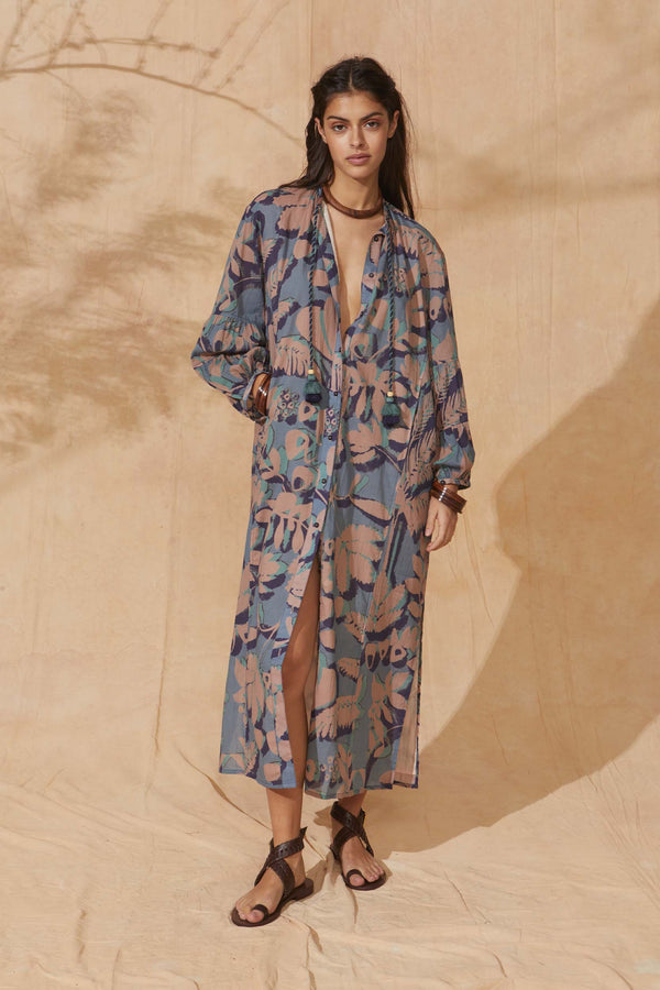 ROBE CHARLIE IMPRIMÉ TROPICAL - DUSTY BLUE