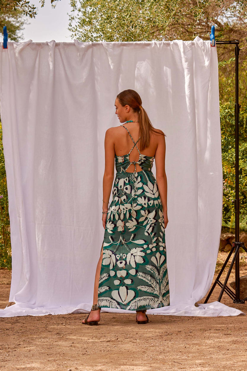 ROBE CALI IMPRIMÉ TROPICAL - DUSTY BLUE