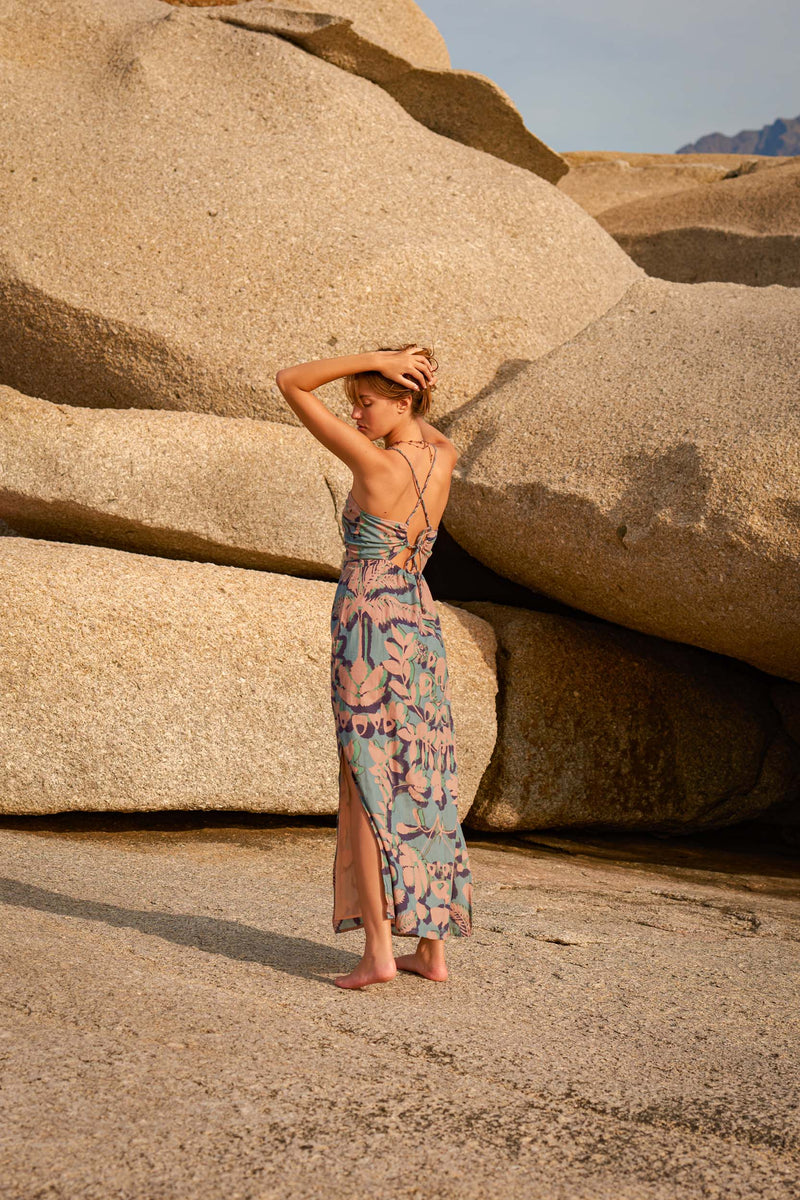 ROBE CALI IMPRIMÉ TROPICAL - DUSTY BLUE