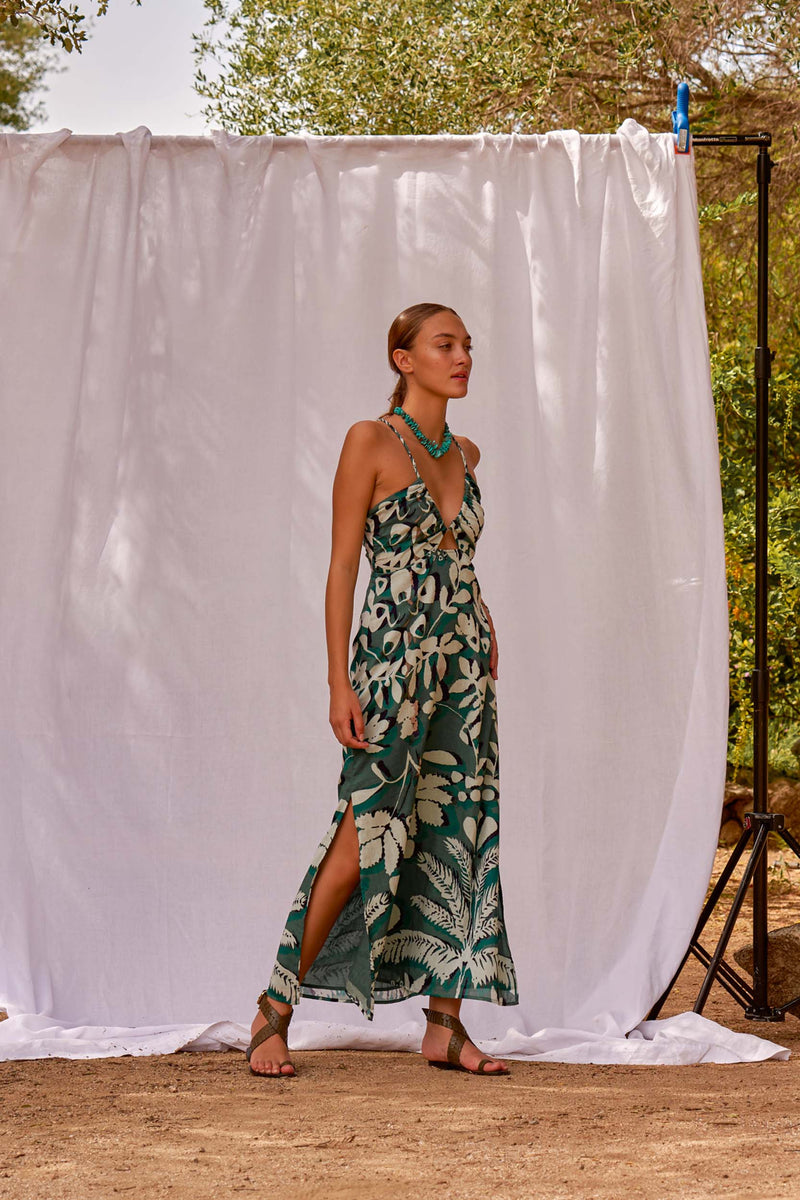 ROBE CALI IMPRIMÉ TROPICAL - DUSTY BLUE