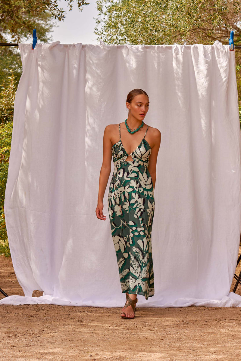 ROBE CALI IMPRIMÉ TROPICAL - DUSTY BLUE