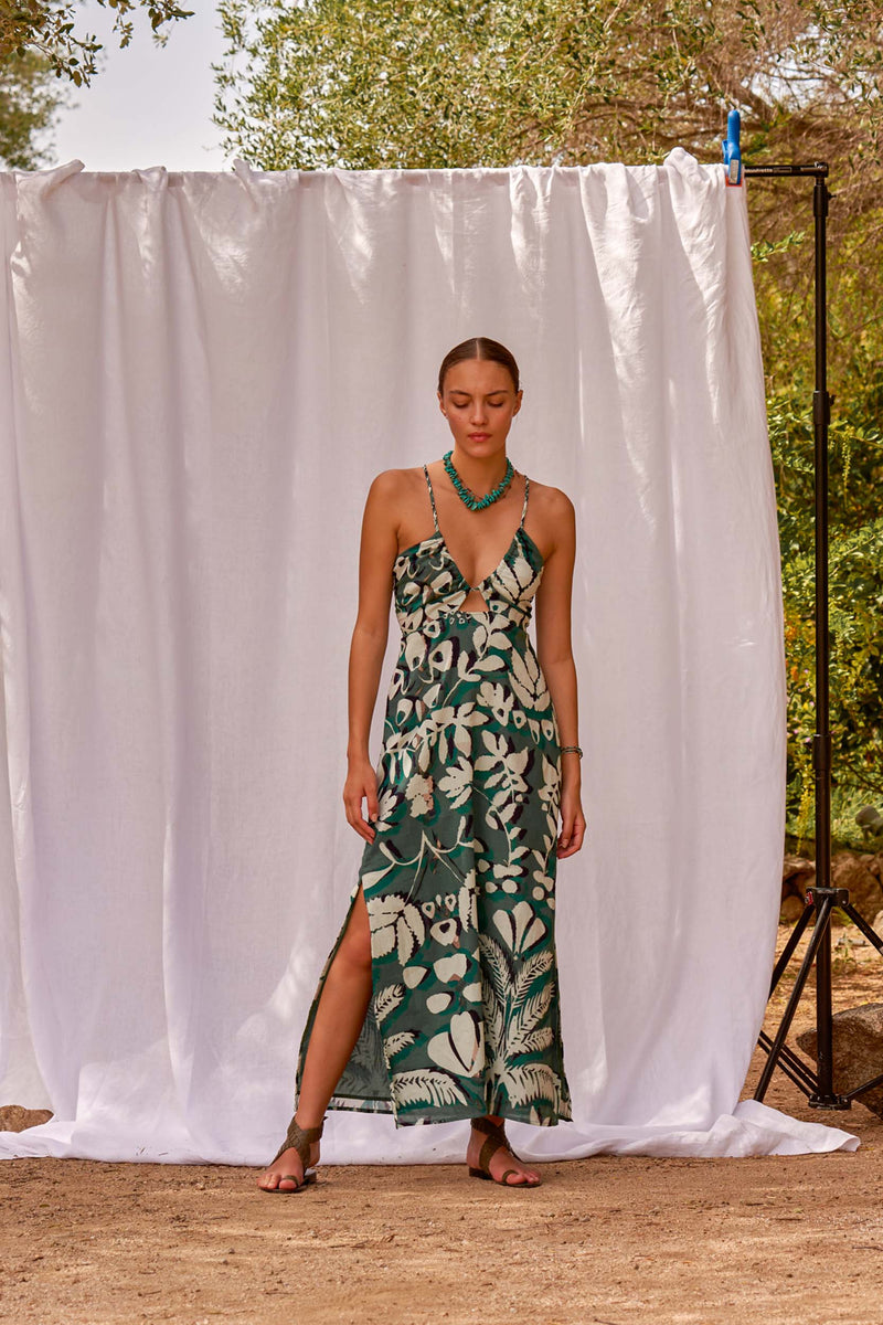 ROBE CALI IMPRIMÉ TROPICAL - DUSTY BLUE