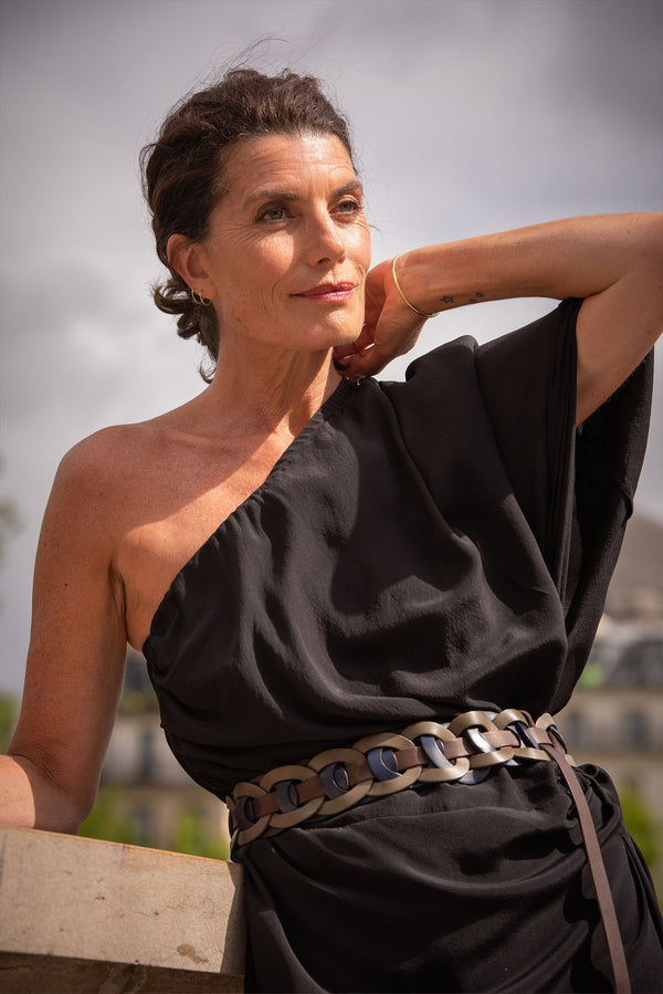 CEINTURE EN CUIR PASTILLE - DARK COMBO