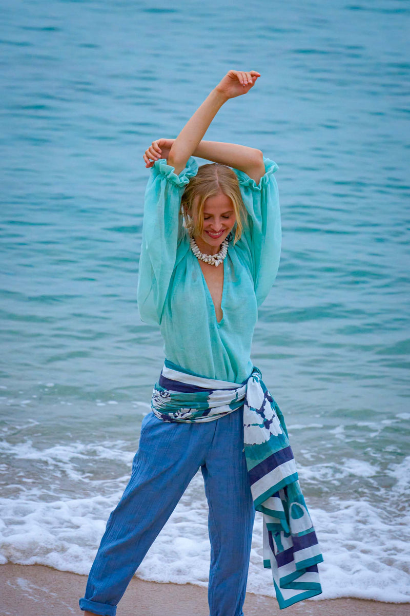DIVYA WOOL ETAMINE TOP - LAGOON