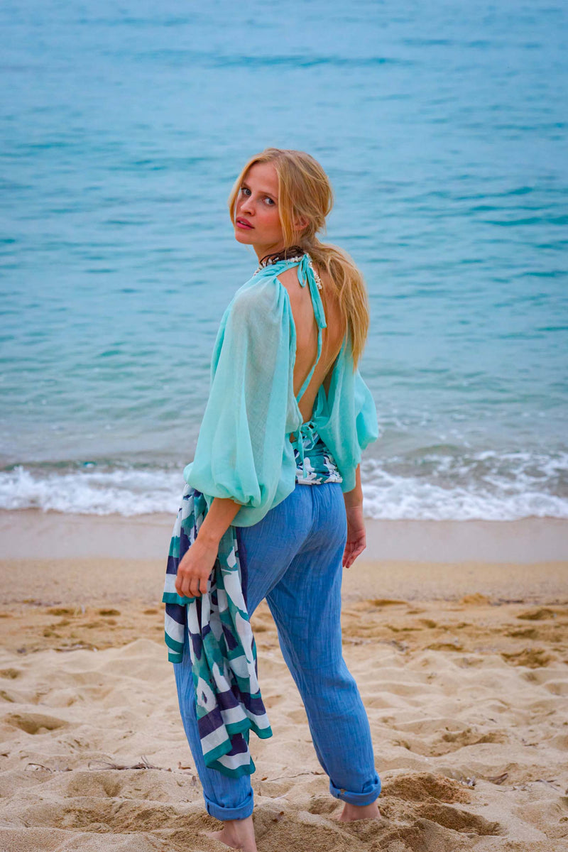 DIVYA WOOL ETAMINE TOP - LAGOON