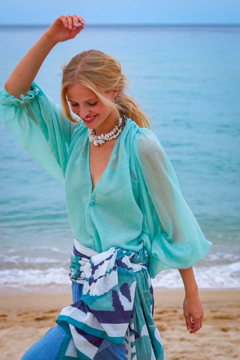 DIVYA WOOL ETAMINE TOP - LAGOON